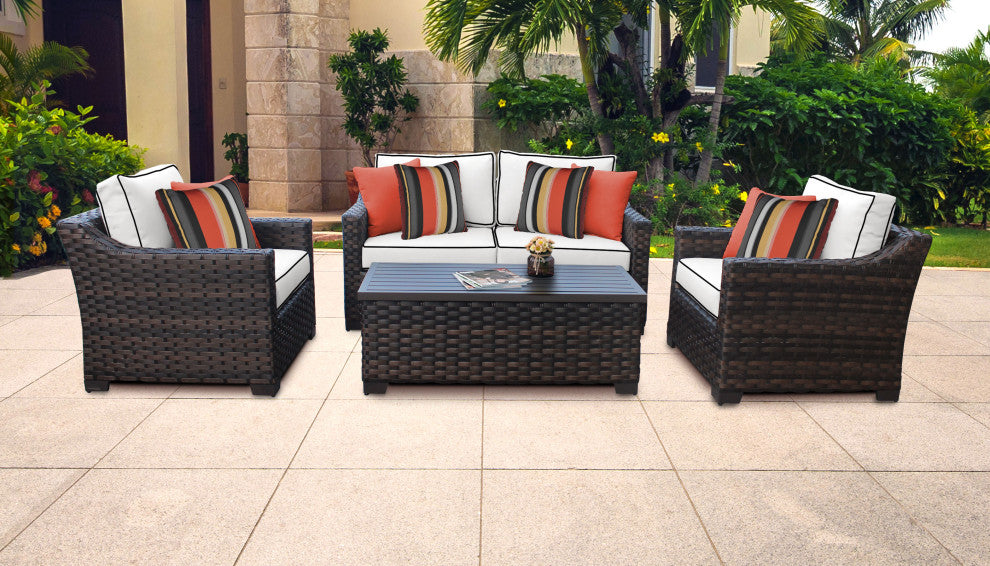 kathy ireland River Brook 5 Piece Outdoor Wicker Patio Furniture Set 05c