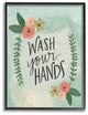 Wash Your Hands Aqua Blue and Pink Floral Roses Illustration, Framed, 24"x30"