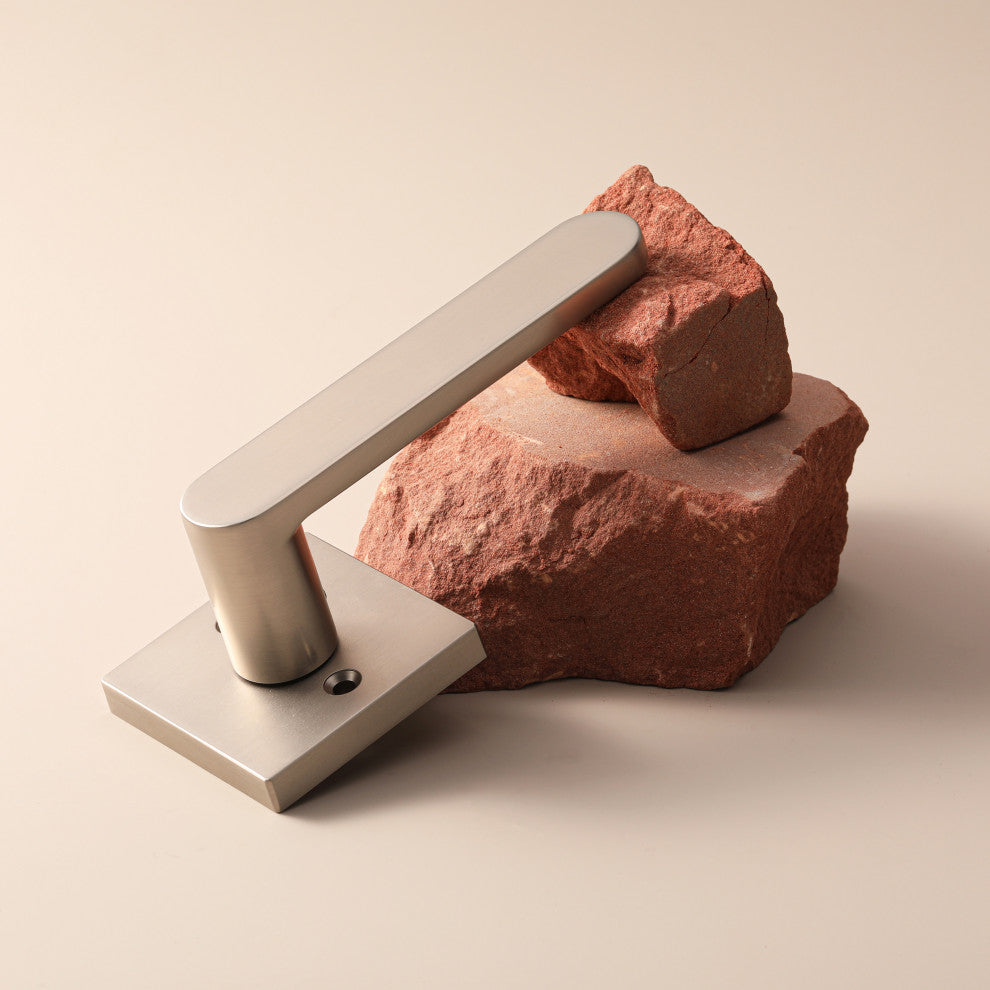 Modern Heavy Duty Designer Door Handle - Chrystie Collection, Satin Nickel, Passage Right Hand