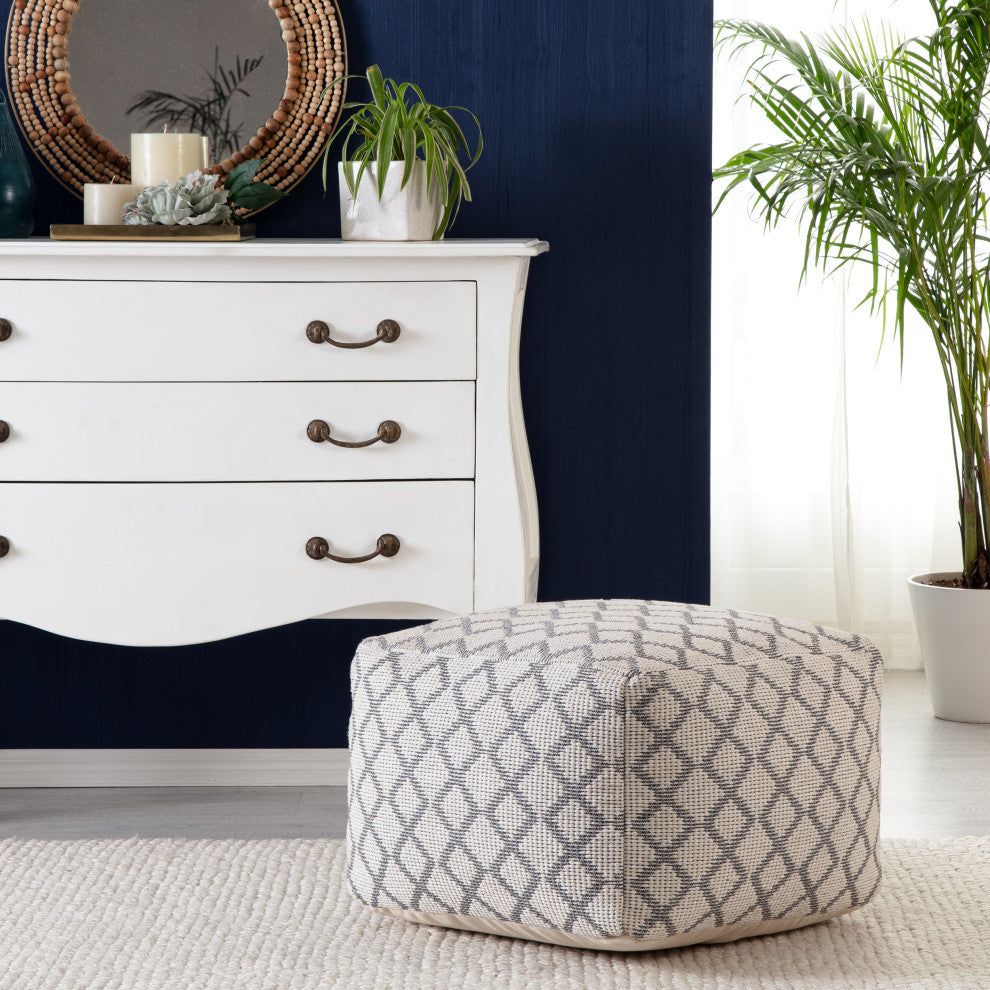 South Grand Ivory 22" x 22" x 16" Ivory and Gray Pouf