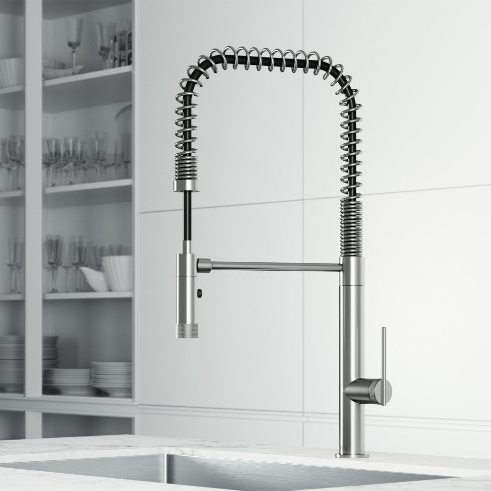 VIGO Sterling 23" H Single Handle Pull-Down Sprayer Kitchen Faucet, Stainless Steel, Without Extras
