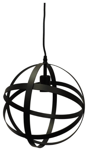 Spherical Orb Shape Metal Globe Pendant, Black