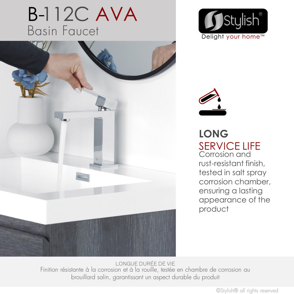 STYLISH Bathroom Faucet Single Handle Polished Chrome Finish, B-112C AVA