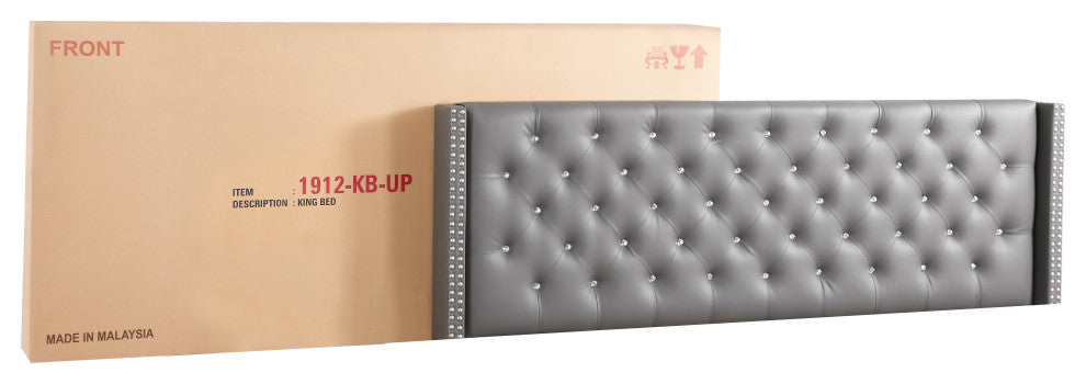 Mina Upholstered Faux Leather Bed, Gray, King