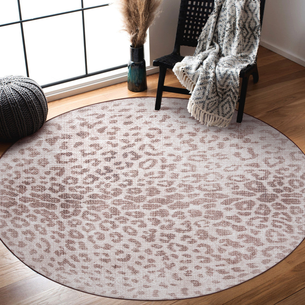 My Magic Carpet Washable Rug Miya Leopard Brown, 6' X 6'