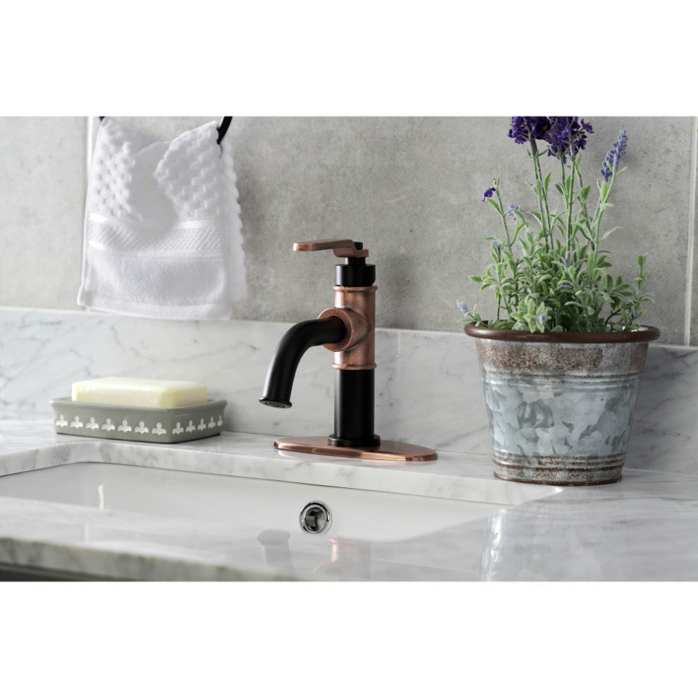 Single-Handle Bathroom Faucet With Push Pop-Up, Matte Black/Antique Copper