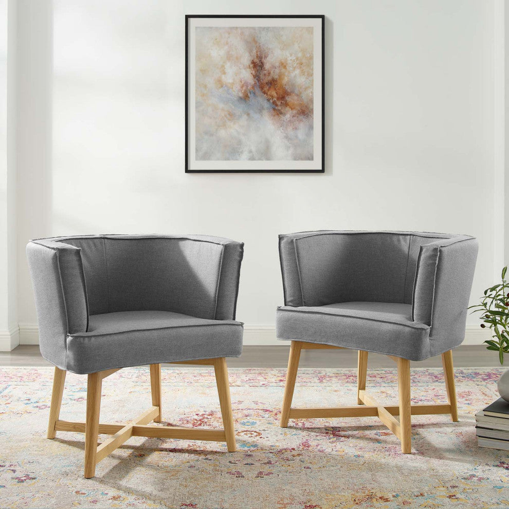 Accent Chair, Set of 2, Fabric, Wood, Gray, Modern, Lounge Hospitality