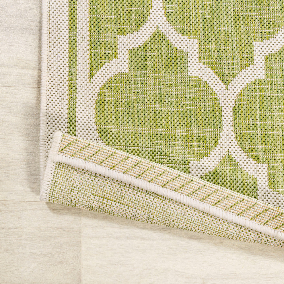 Trebol Moroccan Trellis Textured Weave Indoor/Outdoor, Green/Cream, 5 X 8
