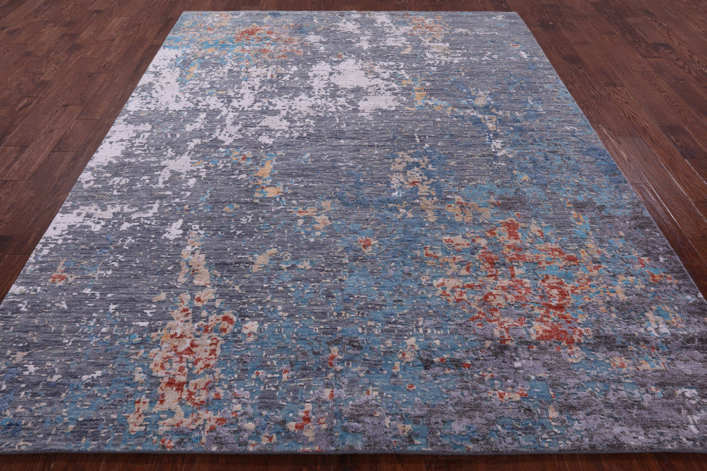 8' 2" X 10' 2" Hand-Knotted Abstract Wool & Silk Rug - Q13518