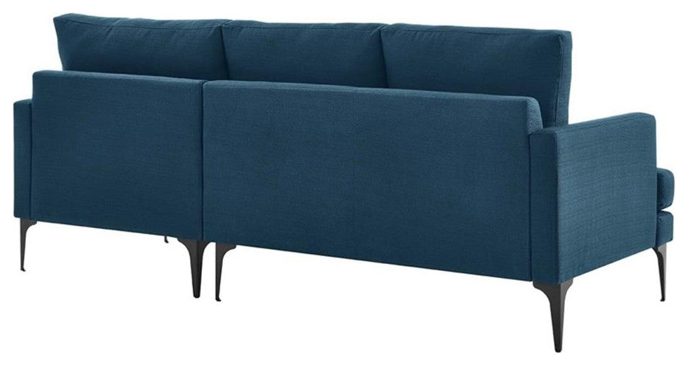 Modway Evermore Right-Facing Metal and Fabric Sectional Sofa in Azure Blue