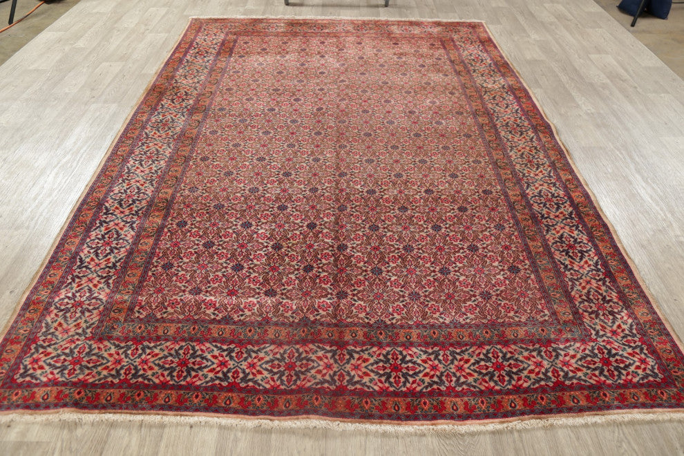 Consigned, Faded Traditional Handmade Vintage Persian Area Rug, Beige, 7x10