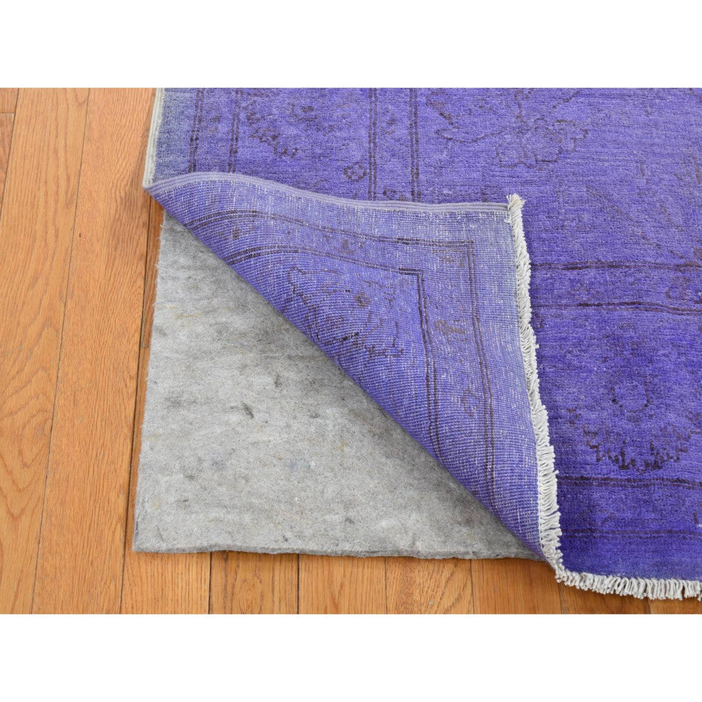 Purple Overdyed, Peshawar Design, Hand Knotted, Pure Wool, Rug, 6'x8'7"