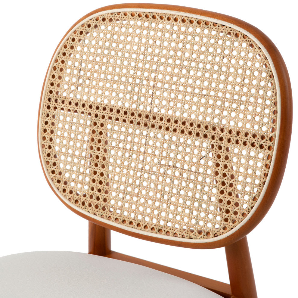 LeisureMod Holbeck Modern Dining Chair with Wood Legs and Wicker Back, White
