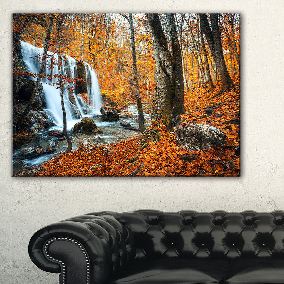 "Autumn Mountain Waterfall Close View" Landscape Photo Art, 40"x30"