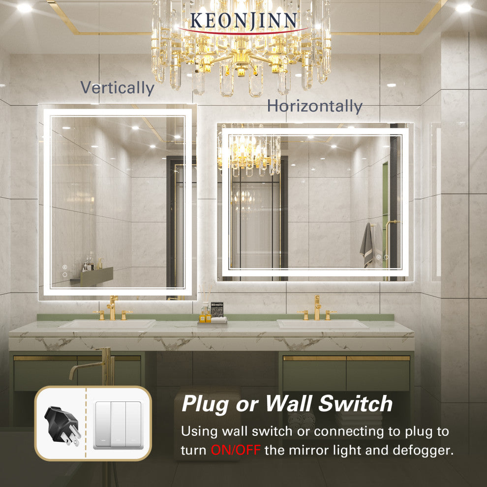 LED Bathroom Mirror, Anti-Fog Memory Dimmable IP54 Waterproof, 48"x32"
