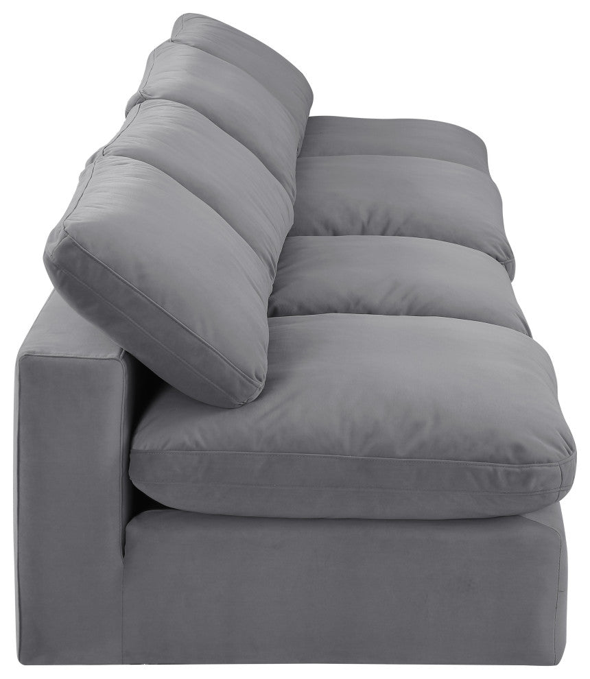 Comfy Upholstered Modular Sofa, Grey, 4-Piece: 4 Armless Chair, Velvet