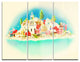 "Santorini Panoramic View" Watercolor Metal Wall Art, 3 Panels, 36"x28"