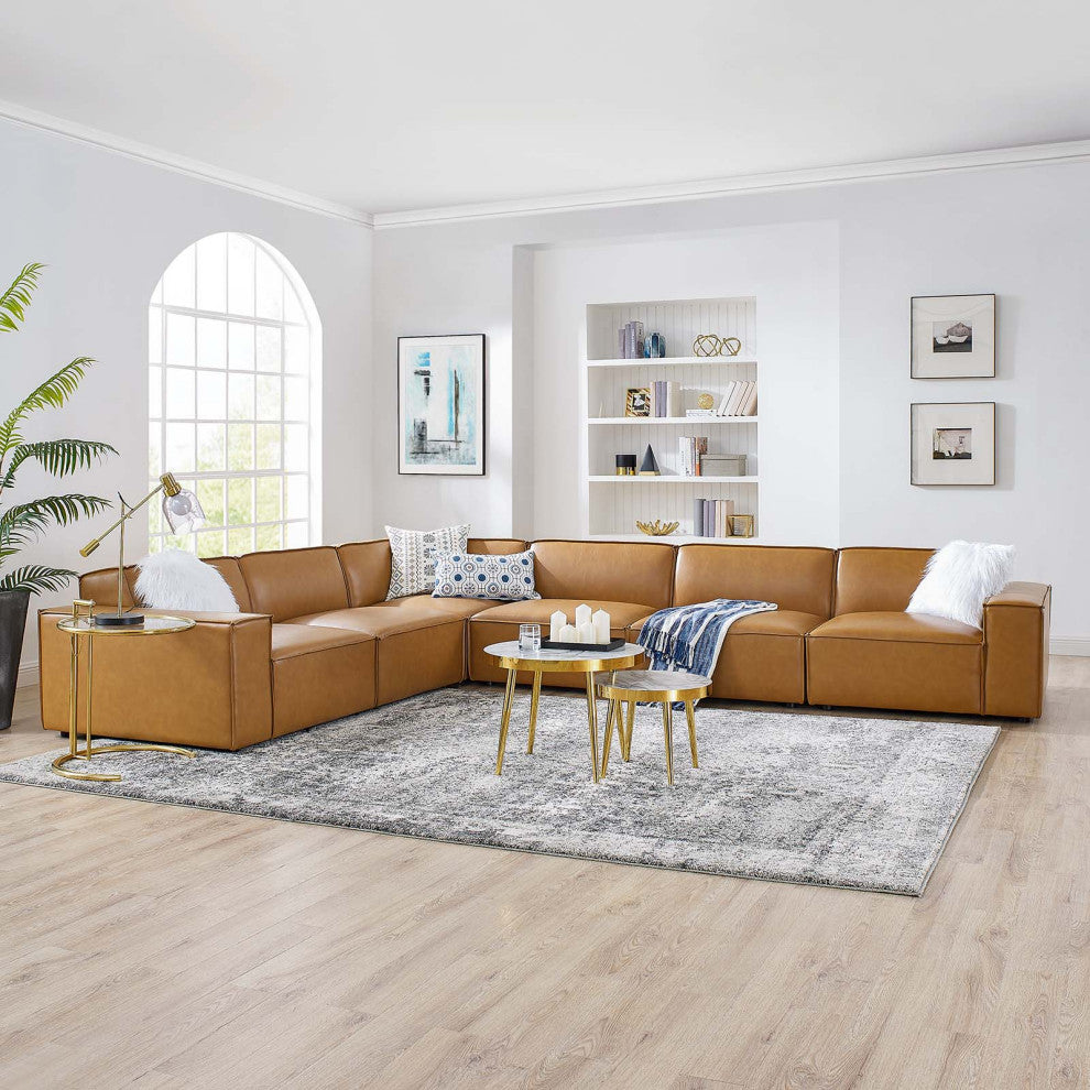 Restore 6-Piece Vegan Leather Sectional Sofa Tan