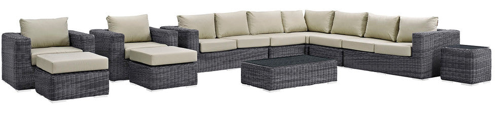 Canvas Antique Beige Summon 11-Piece Outdoor Patio Sunbrella Sectional Set