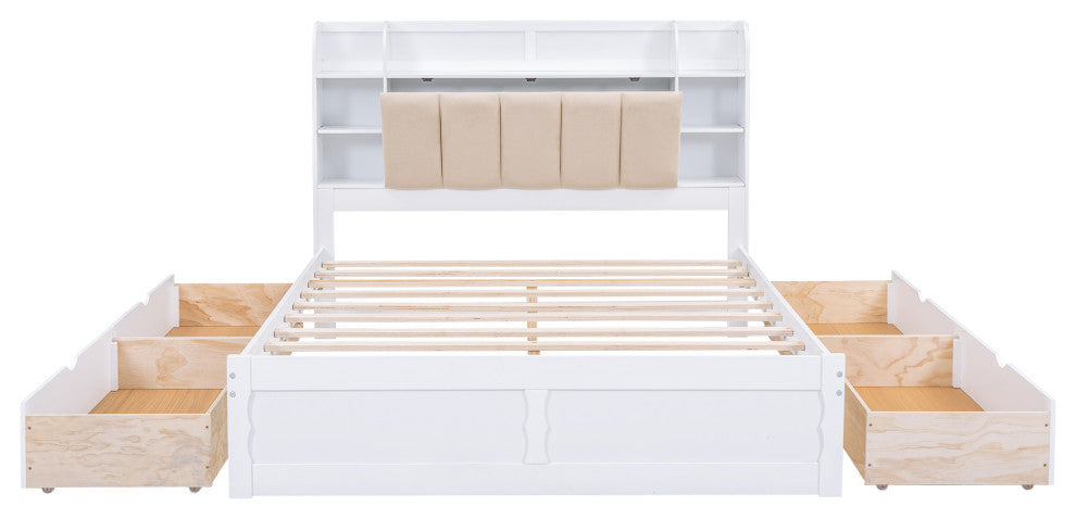 Gewnee Wood Queen Size Platform Bed with Storage Headboard