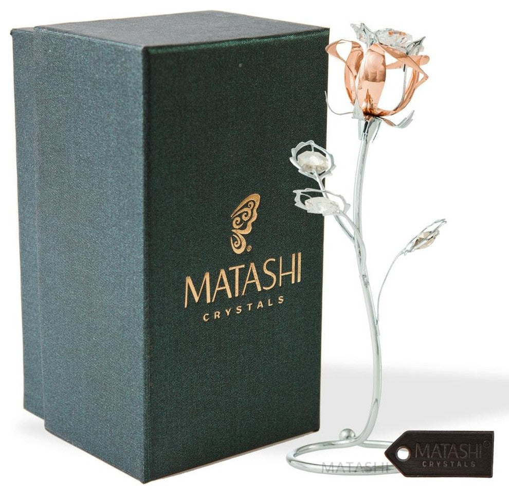 Chrome and Rose-Gold Plated Rose Flower Tabletop Ornament