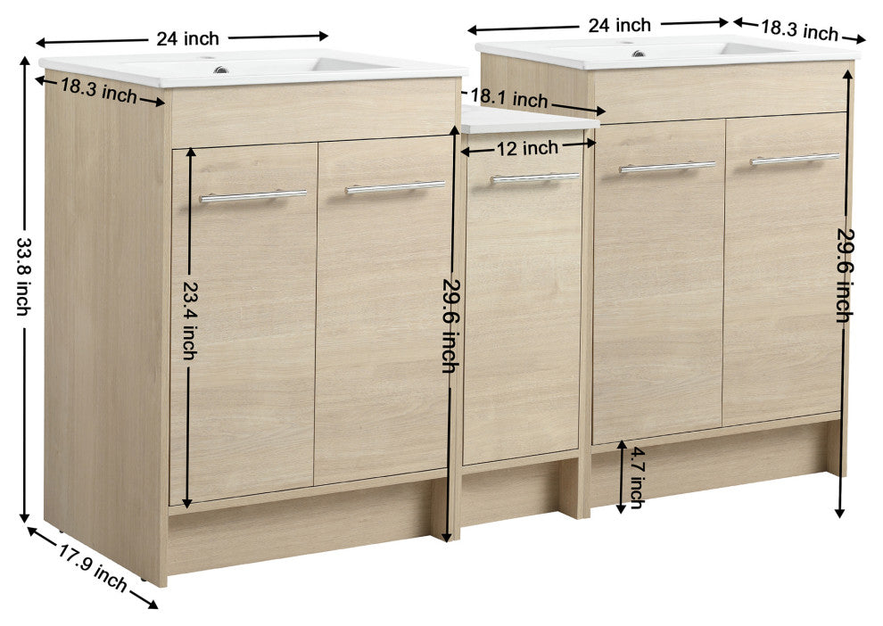 60 inch Plywood Freestanding Bathroom Vanity Set with Integrated Ceramic Sink