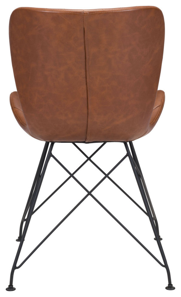 Dining Chair, Set of 2, Faux Vinyl Leather, Steel, Vintage Brown, Black, Cafe