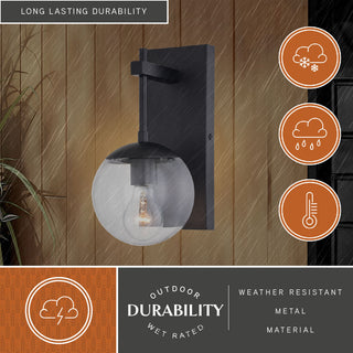 Keeler 1 Light Matte Black Indoor Outdoor Wall Sconce Clear Glass Globe Shade