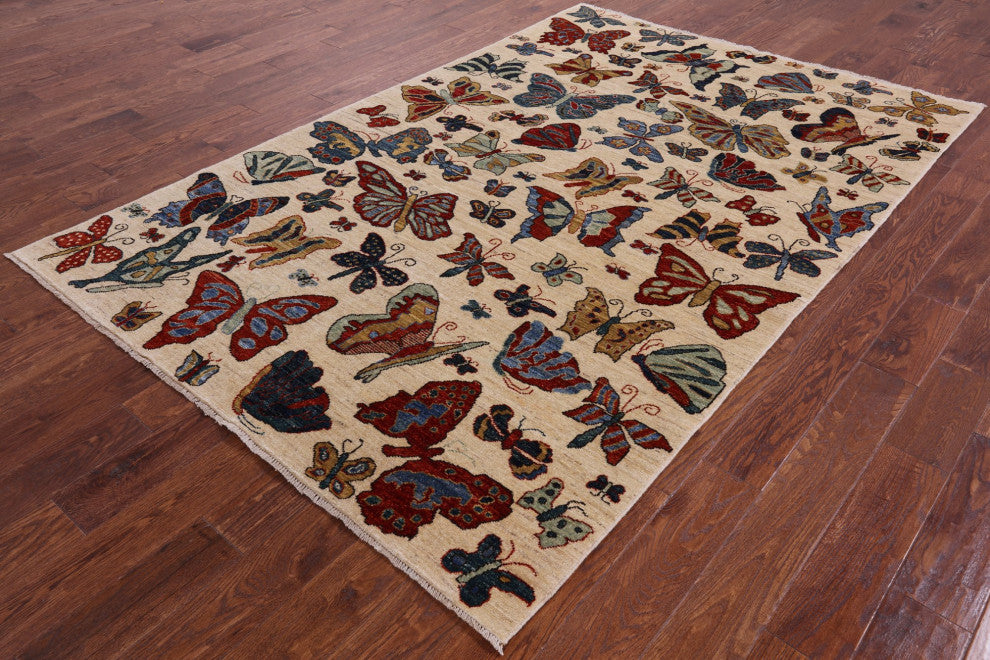 Butterflies Persian Gabbeh Hand-Knotted Rug 5' 7" X 8' 5" Q5161