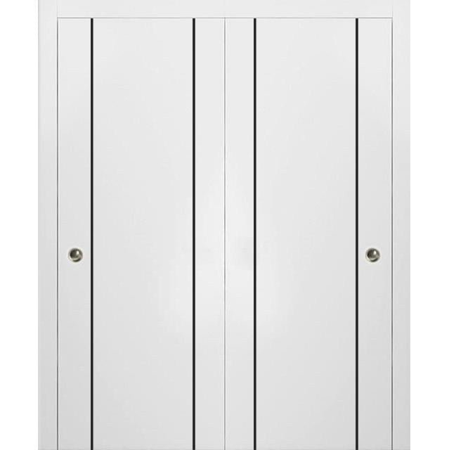 Bypass Doors 56 x 80 | Planum 0016 White Silk with  | Sturdy Rails