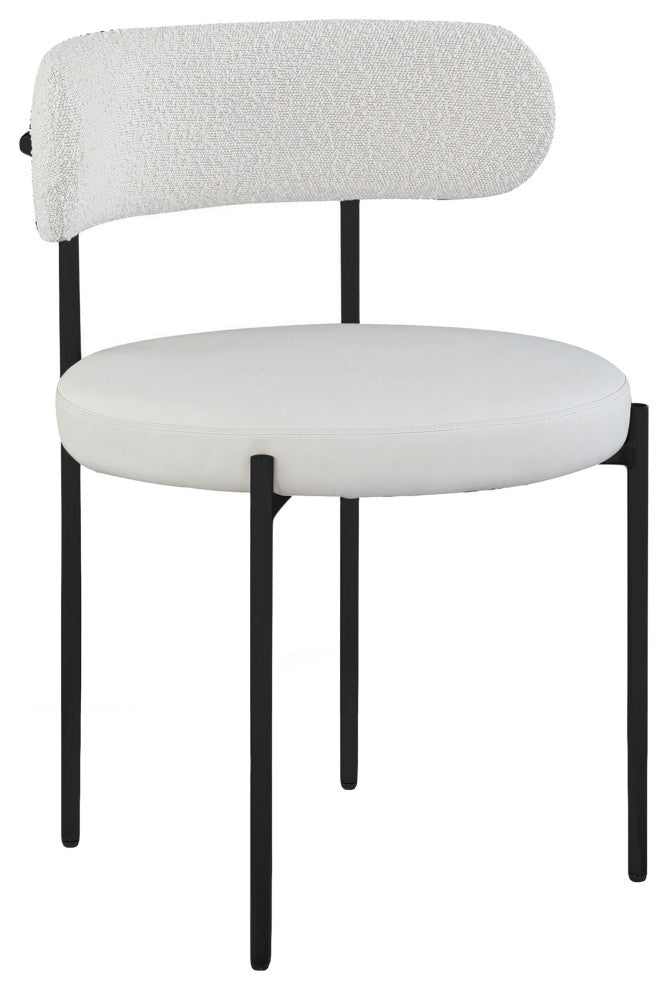 Beacon Dining Chair, Set of 2, Cream, Vegan Leather and Boucle Fabric, Matte Black Finish