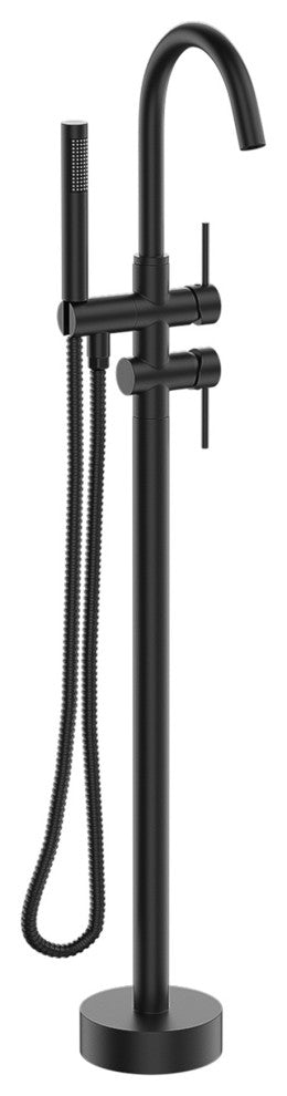 Floor Mounted Double Handle Bathtub Faucet, Handheld Shower, Matt Black