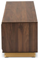 Mid-Century Modern Walnut Brown Finished Wood Gold Metal 2-Door TV Stand