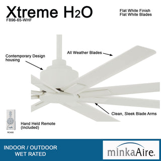 MinkaAire White Xtreme H2O 65" 8-Blade Indoor / Outdoor Ceiling Fan w/ Remote
