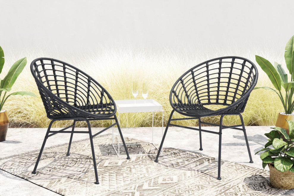 Dining Chair, Set of 2, Aluminum, Metal, Black, Outdoor Patio Balcony Garden