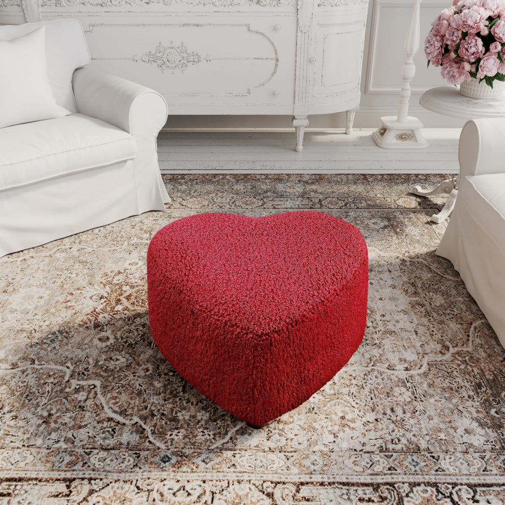 Rustic Manor Elouise Ottoman, Upholstered, Sherpa, Red