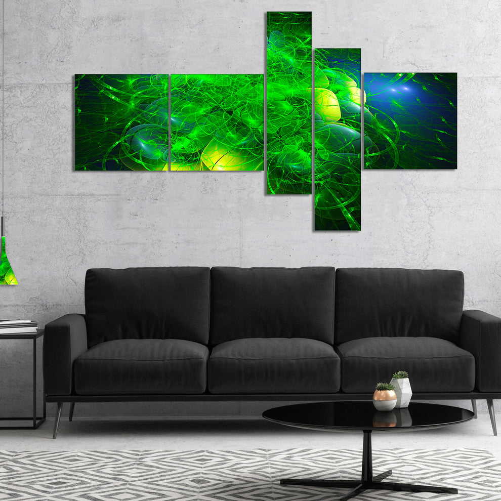 Alien Mystical Flower Green, Floral Art Canvas Print, 60"x32", 5 panels