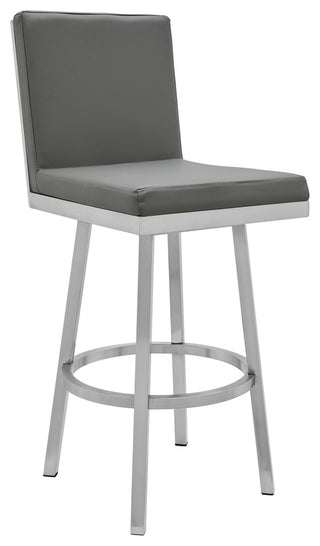 Gem 26" Swivel Modern Metal and Gray Faux Leather Bar and Counter Stool