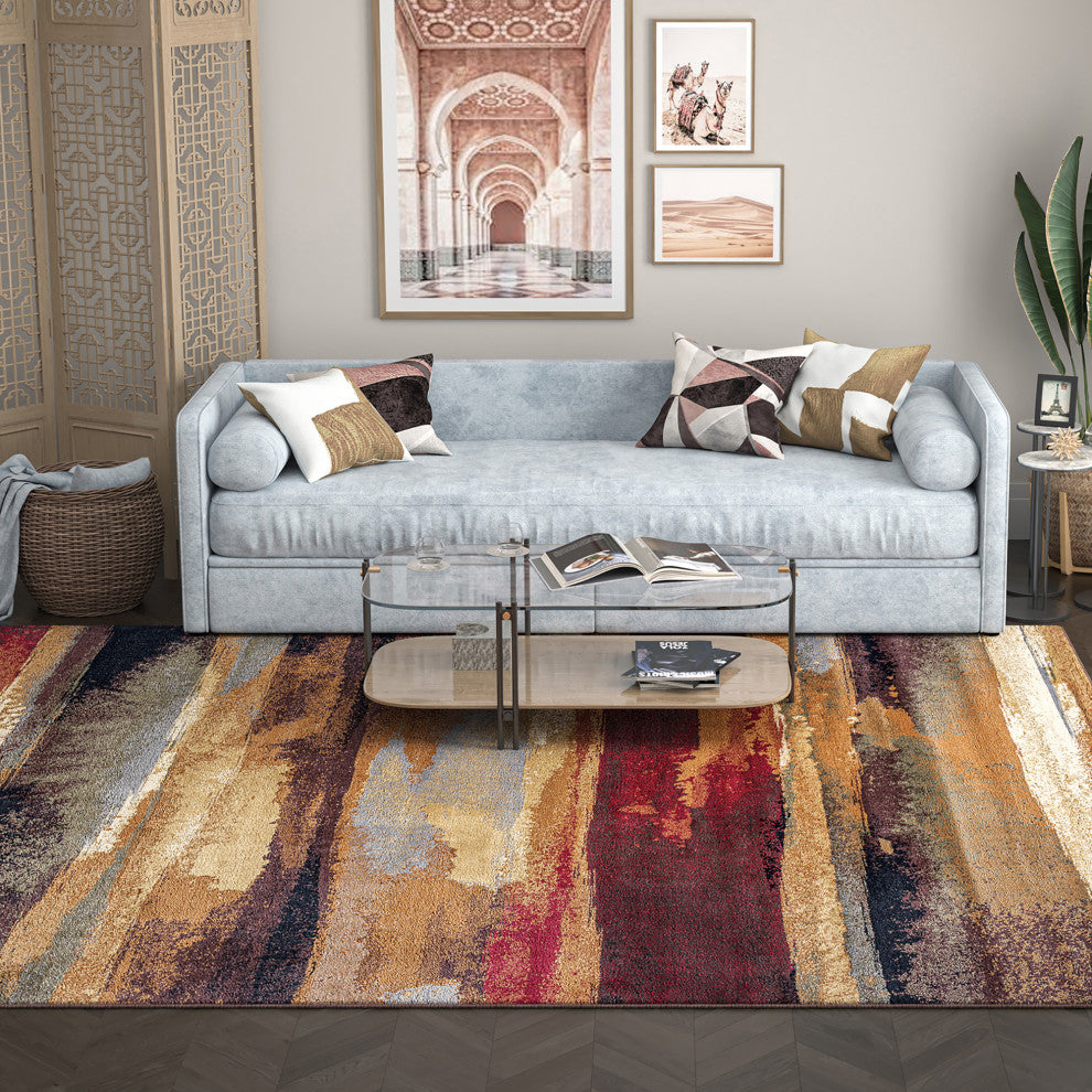 Dakota Contemporary Abstract Area Rug, Multi-Color, 6'7''x9'6''
