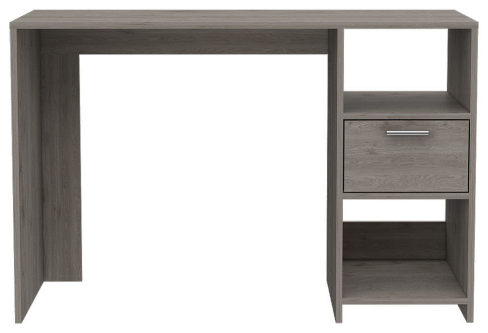 Naxos Computer Desk with Drawer, 2 Open Storage Shelves, and Legs, Light Gray