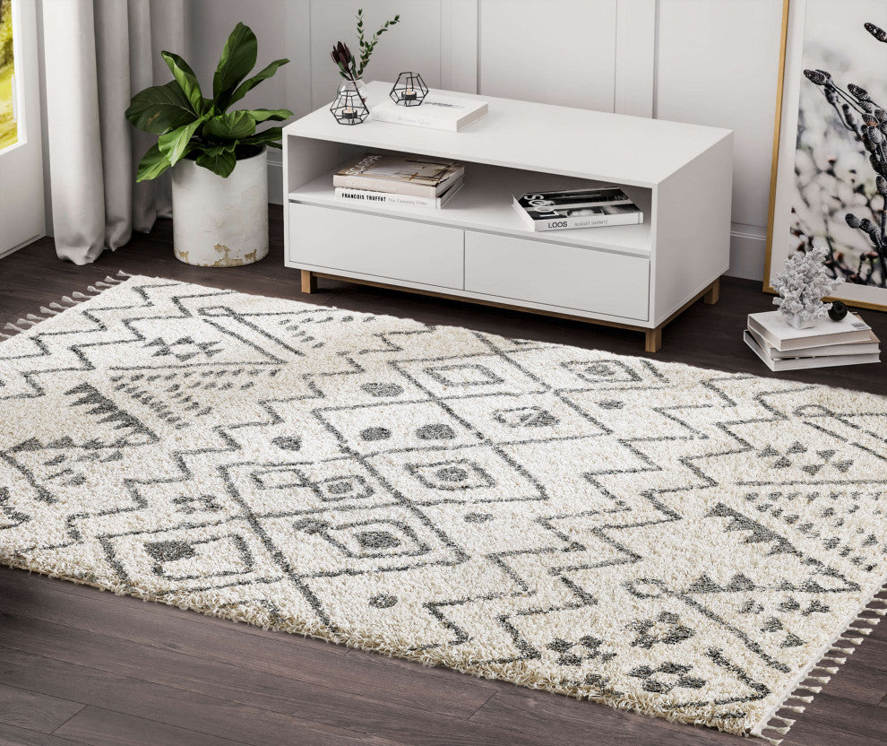 Abani Willow WIL100A Moroccan Tribal Print Black and Ivory Area Rug