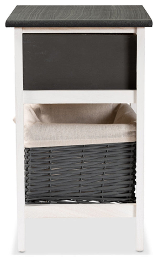 Two-Tone Dark Gray And White Finished Wood 1-Drawer Storage Unit With Basket