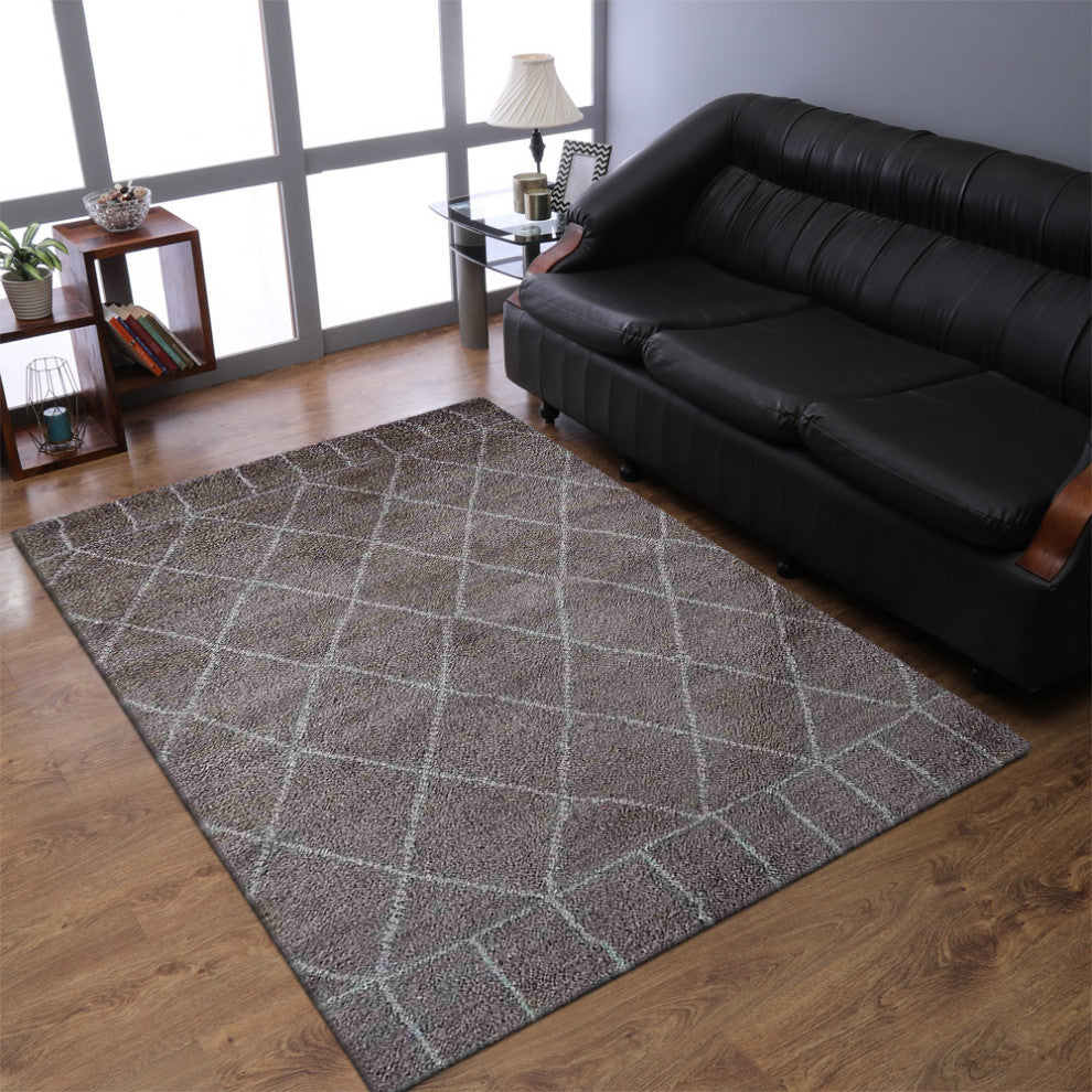 Hand Knotted Silk Area Rug Geometric Beige