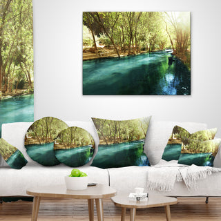 Beautiful Small River in Forest Landscape Printed Throw Pillow, 18"x18"