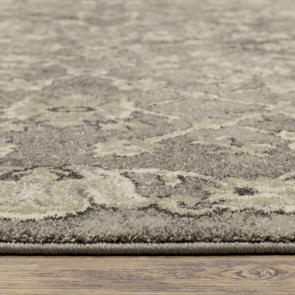 Fleming Distressed Floral Panel Grey and Beige Area Rug, 2'3"x7'6"