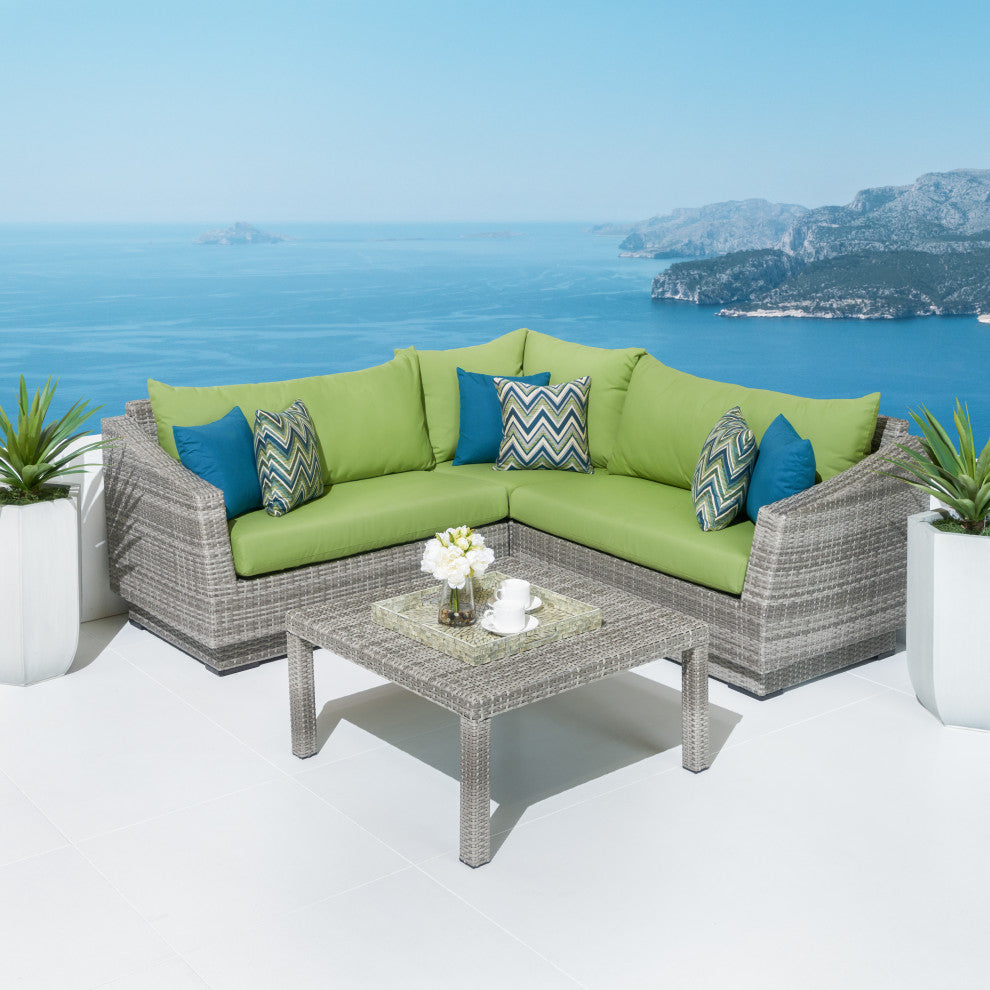 Cannes 4 Piece Sunbrella Corner Sectional Set, Ginkgo Green