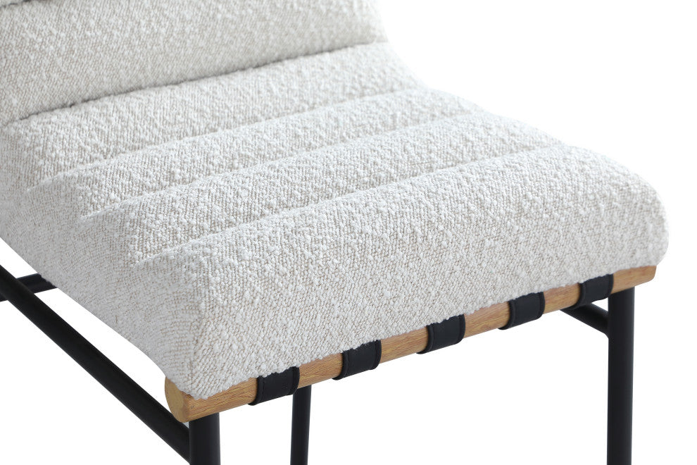 Burke Upholstered Bar Stool, Cream, Boucle Fabric, White Oak Veneer Metal Dowel