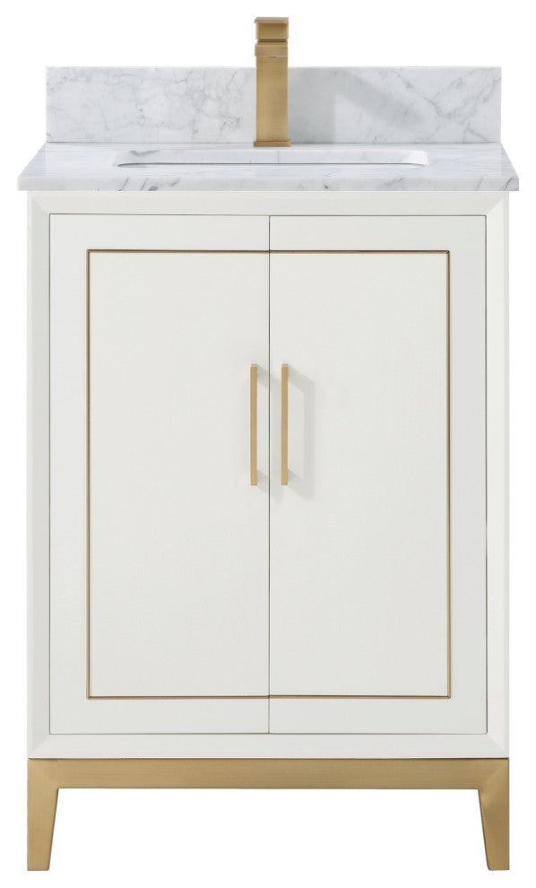 Gracie Bathroom Vanity, Satin White With Carrara Marble, 24"