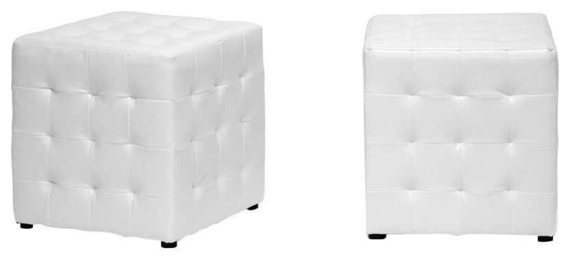 Baxton Studio Siskal White Modern Cube Ottoman, Set of 2