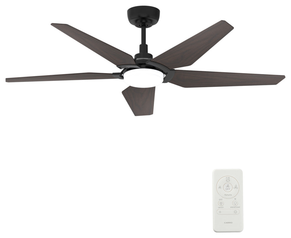 CARRO Smart Voice Control Ceiling Fan with Dimmable LED Light and Remote, Walnut, 52" Downrod